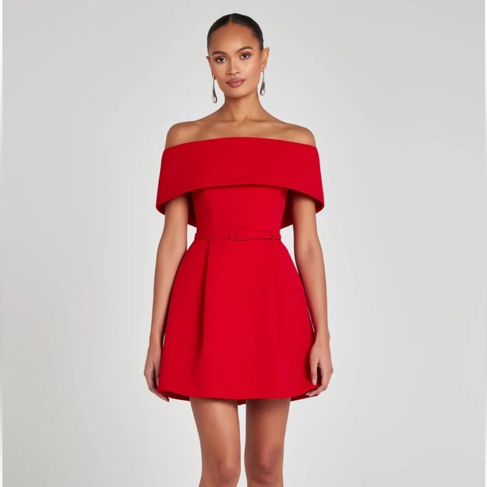 NADINE MERABI Harper Red Mini Dress With Belt